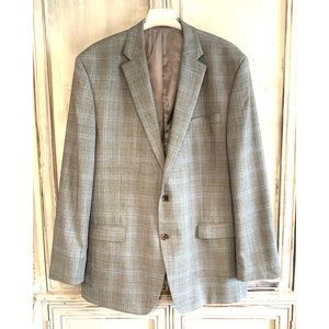 Lauren Ralph Lauren Blue Grey Plaid Wool Silk Suit Jacket 46L